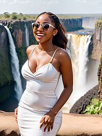 Nigerian girl stands near the edge of Victoria Falls in Zimbabwe