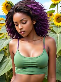 A young African woman with green eyes enjoys the Caribbean beach in St Vincent